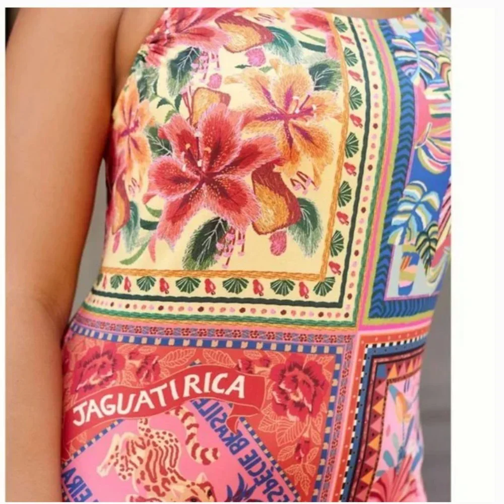 ⭐️ Farm Rio Lita One-Piece Boho Beach Farm Art Peasant Hipster Floral Swimsuit - Picture 12 of 12